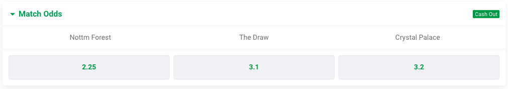 Paddy Power Match Odds screehshot